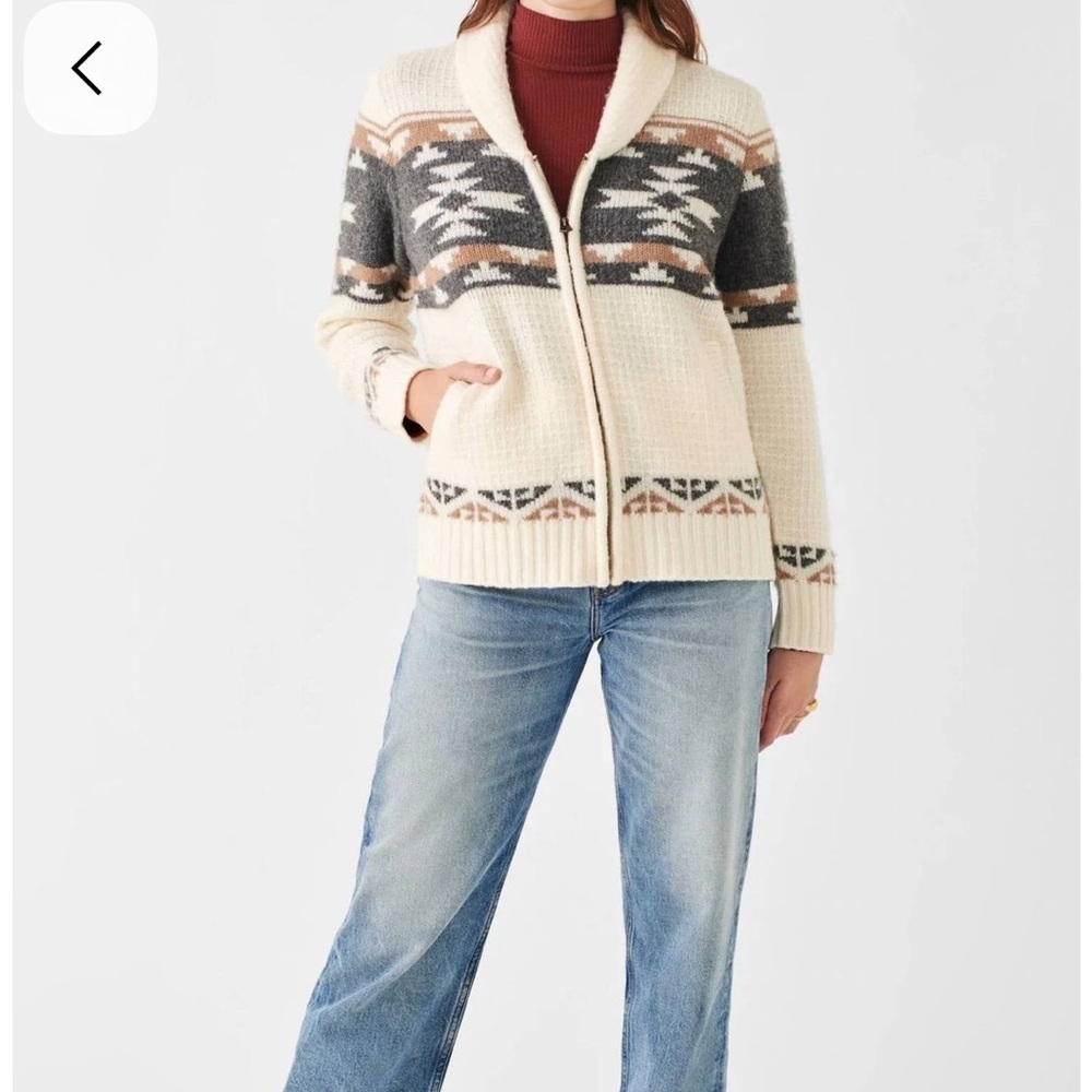 FAHERTY x B Yellowtail Wool Cashmere Fair Isle Zip Up Cardigan Sweater Size L - Picture 3 of 10